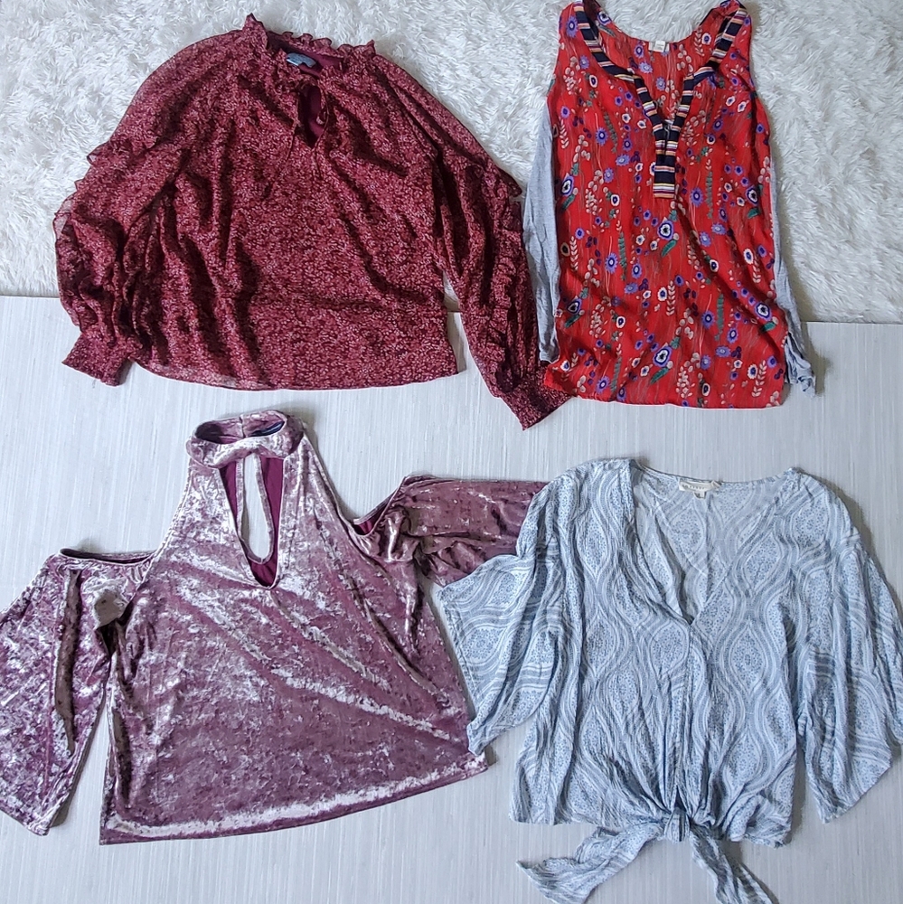 Lot Of 4 Women's Name Brand Size Small BOHO Tops Anthro AE Lovestitch CeCe